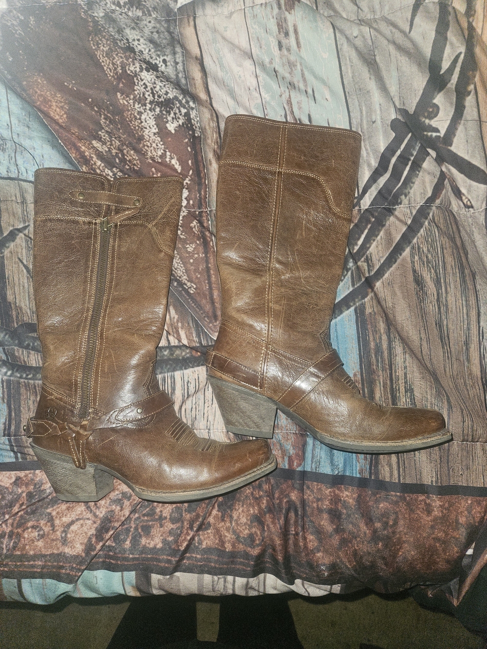 Ariat Wild Flower Brown Leather Mid-Calf Western Heeled Boots